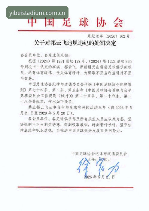 易倍体育沉浸式体验 中国足协第三批禁足名单发布:3大看点解读65人处罚背后的行业变革